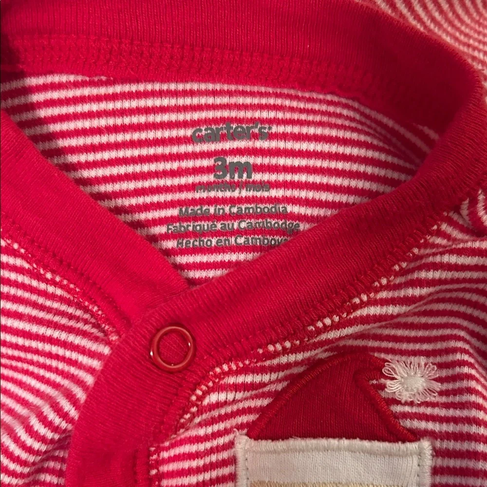 Carter Red Striped Baby Footies with Santa